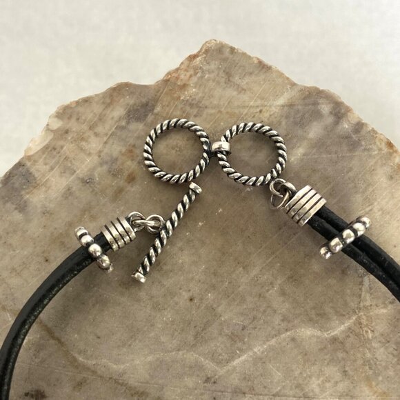 Sterling Silver 925 Dakota West Floral Leaf Turquoise Cabochon Cord Bracelet 8" - Picture 6 of 16